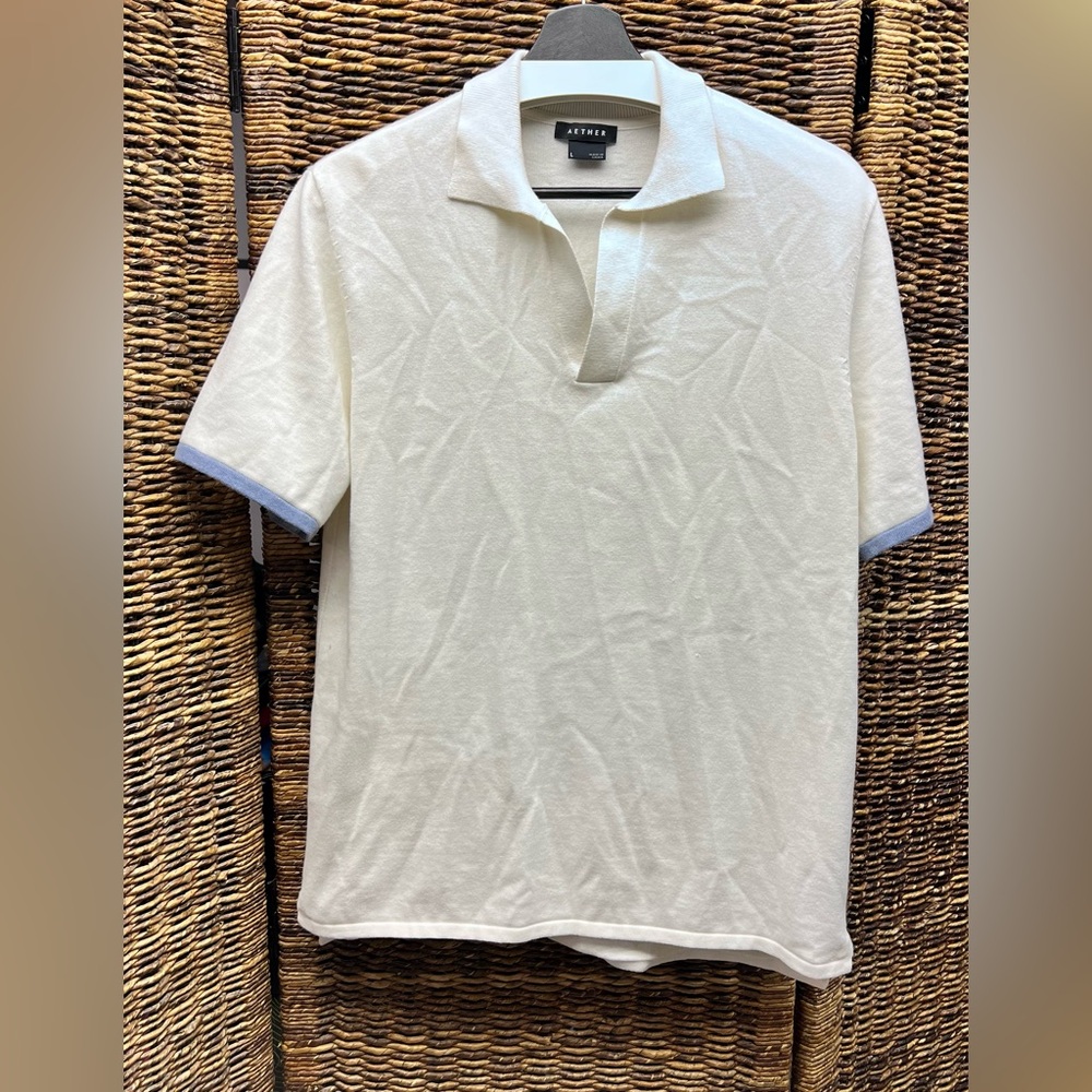 Aether- Ivory w/Blue sleeve‎ accents - Polo Shirt for Men